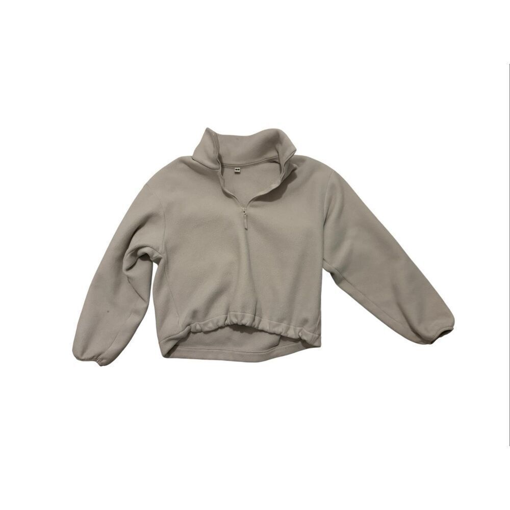 Uniqlo fleece quarter zip collar short-length sweater cream XS